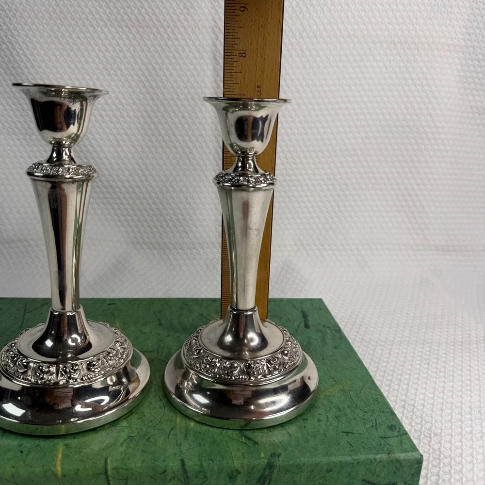Vintage Lanthe C34 Silver Plated Taper Candlestick Holders Floral Set of 2 7in